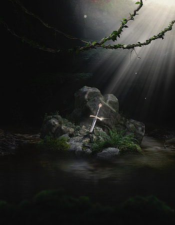 Magic sword, art, cave, fantasy, knight HD phone wallpaper