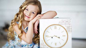 Blue Eyes Smiling Cute Little Girl Is Wearing Blue Flowers Printed White Dress Sitting In White Wall Background Cute HD wallpaper