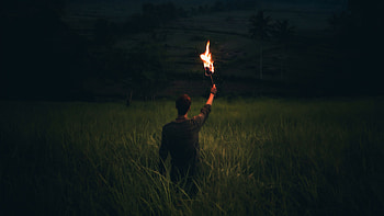 Man Through Dark With Wooden Torch, torch, graphy HD wallpaper