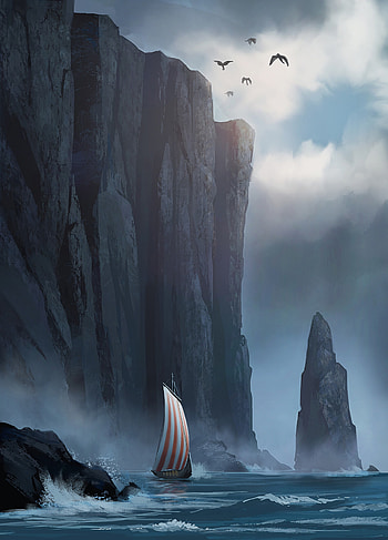 Sailfish, Art, Rocks, Break, Precipice, Sailboat, Storm HD phone wallpaper
