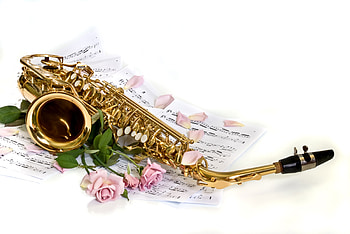 Roses and notes, Saxo HD wallpaper