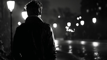 Nocturnal Solitude, man, night, Black & White, dark, street HD wallpaper