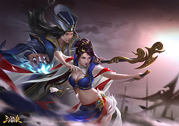 Fantasy couple, blue, pink, fantasy, man, red, couple, ying yelu, girl HD wallpaper