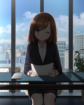Office, anime girl, cute, wink HD phone wallpaper