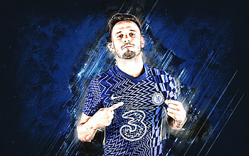 Saul Niguez, Chelsea FC, Spanish footballer, portrait, Saul Niguez art, Premier League, blue stone background, football HD wallpaper