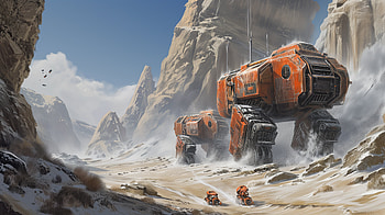 Sci-Fi Vehicles in Desert Landscape, Sci Fi, mecha, desert, futuristic HD wallpaper