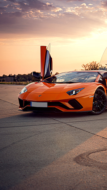 Orange Lamborghini Aventador, Vibrant hue, Sporty appeal, Eye-catching HD phone wallpaper