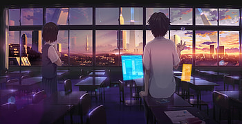 Looking Upon The City, Anime Girl, Anime Friends, Classroom, Friends, Cityscape, Anime, Futuristic, Seifuku, Classmates, School Uniform, Anime Guy HD wallpaper