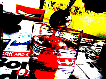 red water, chair, glass, spoon, water HD wallpaper