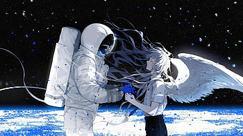 Angel Anime Girl And Astronaut, anime-girl, anime, astronaut, artist, artwork, digital-art HD wallpaper