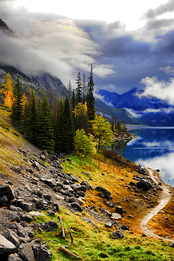 Landscape, Nature, Trees, Mountains, Lake, Path, Slope HD phone wallpaper