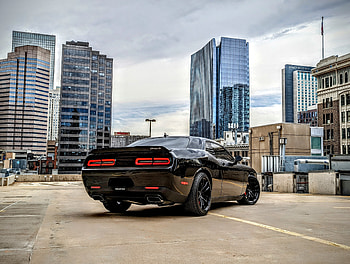 Challenger T/A 392, cloud, sky, dodge, SRT, car, city, black HD wallpaper