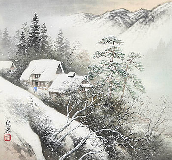 Koukei Kojima. Houses under the snow, winter, painting, art, snow, house, koukei kojima HD wallpaper