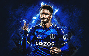 Demarai Gray, Everton FC, portrait, English footballer, blue stone background, soccer, Demarai Gray Everton, Premier League, England HD wallpaper