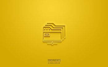 Documents 3d icon, yellow background, 3d symbols, Documents, business icons, 3d icons, Documents sign, business 3d icons HD wallpaper