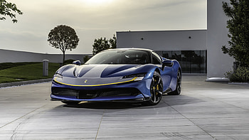 Blue Ferrari SF90 Car Cars HD wallpaper