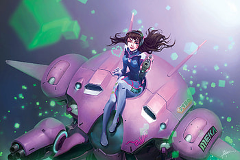 Cute, D.VA, art, overwatch, video game HD wallpaper