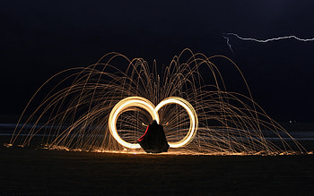 Night, Dark, Silhouette, Sparks, zelight, Human, Person HD wallpaper