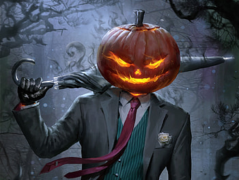 Spookyjack, umbrella, halloween, night, fantasy, pumpkin, orange, dark HD wallpaper