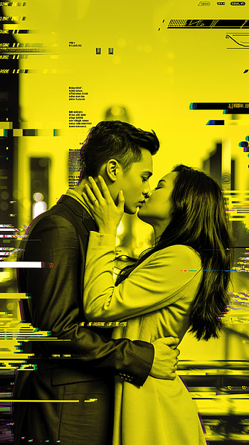 Glitchy Embrace: A Kiss , kiss, couple, Digital Art, love, romance HD phone wallpaper