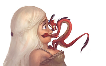 Khaleesi Dragon Cartoon Artwork, game-of-thrones, tv-shows, dragon, artist, digital-art, daenerys-targaryen, artwork HD wallpaper