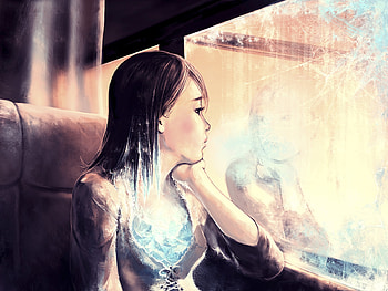 Art, Girl, Window, Loneliness, Reflections HD wallpaper