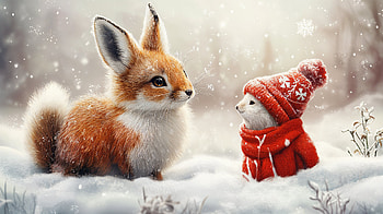cute, winter animals, fox, snow, winter, cute winter HD wallpaper