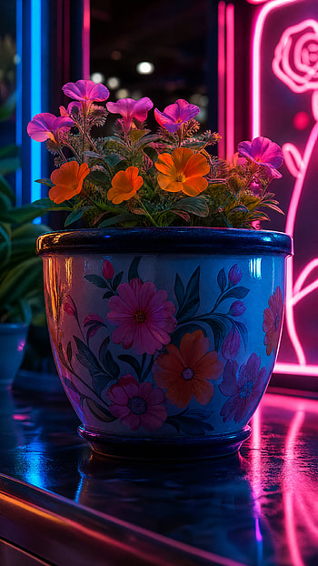 Neon Bloom Flowerpot HD phone wallpaper