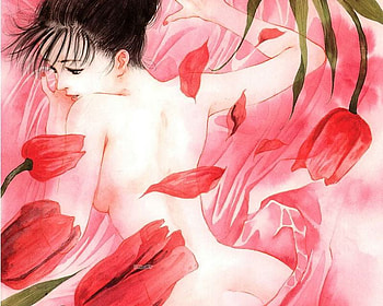 innocence, sexy, pink, art, red, flowers, beautyful, woman HD wallpaper