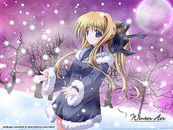 Winter, purple, white, anime, snow, angel, girl HD wallpaper