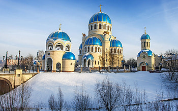 Cities, Winter, Trees, Snow, Shine, Light, Temple HD wallpaper