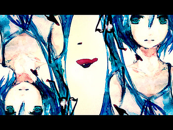 Hatsune Miku, sexy, blue eyes, cute, blue hair, girl, vocaloid, long hair, painting, anime, twintails HD wallpaper