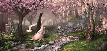 Sakura, japanese, fantasy, art HD wallpaper