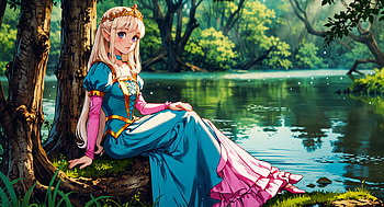 Princess, anime girl, river, gown, Royalty HD wallpaper