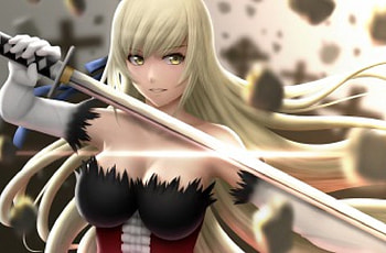 Kiss Shot, blond hair, awesome, blonde, long hair, beauty, cg, , blonde hair, female, sexy, blond, sword, gorgeous, hot, girl, beautiful, blade, anime girl, anime, weapon, katana, realistic HD wallpaper