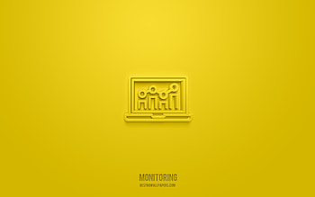 Monitoring 3d icon, yellow background, 3d symbols, Monitoring, business icons, 3d icons, Monitoring sign, business 3d icons HD wallpaper