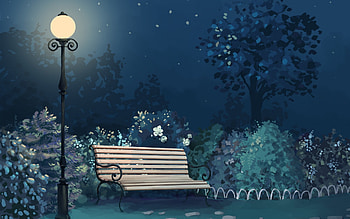Art, night, bench, lamp HD wallpaper