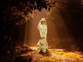Beautiful lady of autumn, sunny day, madam, beauty, trees, amazing, road, autumn walk, sunshine, beautiful lady, bag, white hat, golden colors, wonderful princess, elegant, leaves, white dress, delicate lady, forest HD wallpaper