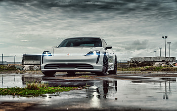 2021, Porsche Taycan Turbo S, , front view, exterior, new white Taycan, black wheels, electric cars, German cars, Porsche HD wallpaper