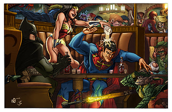 Out for some fun, cartoon, superheroes, entertainment, drink HD wallpaper