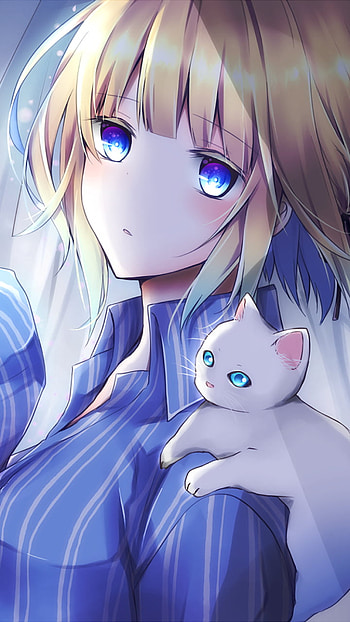 Serene Anime Girl with Her Mystical Cat – Original , cat, Anime, Original, anime cat HD phone wallpaper