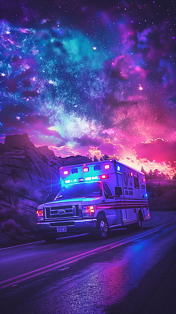Ambulance Under Cosmic Skies HD phone wallpaper