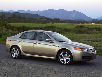Auto, Nature, Trees, Grass, Mountains, Acura, Cars, Asphalt, Side View, Style, Tl, 2004, Beige Metallic HD wallpaper