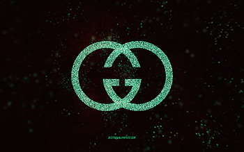 Gucci glitter logo, , black background, Gucci logo, green glitter art, Gucci, creative art, Gucci green glitter logo HD wallpaper