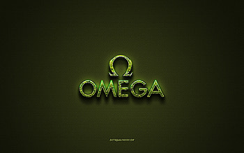 Omega logo, green creative logo, floral art logo, Omega emblem, green carbon fiber texture, Omega, creative art HD wallpaper
