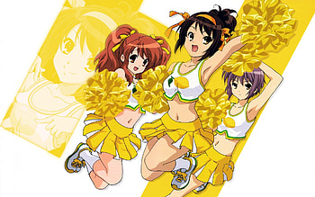 Cheer Up, Mikuru Asahina, Suzumiya Haruhi no Yuuutsu, anime, Yuki Nagato, Haruhi Suzumiya, paint, manga, Kyoto Animation HD wallpaper