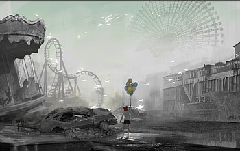 Park, post, apocalyptic, anime, art HD wallpaper