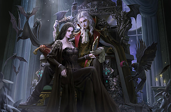 Vampires, vampire, man, hanyang zhuang, fantasy, art, couple, girl HD wallpaper