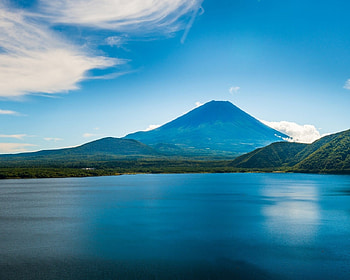 Blue Scenery, blue, sea, mountain, scenery, clouds, trees, nature, sky, ocean HD wallpaper