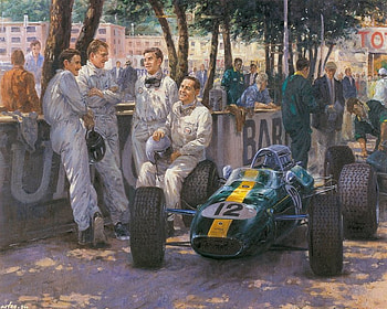 Alan Fearnley art, alan fearnley, art, man, car, people, race, tree HD wallpaper